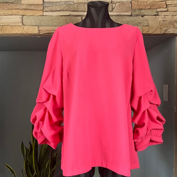 Alfani Pink Statement Sleeves Office Top Dramatic Elevated Basic Party Event  L - Picture 1 of 9